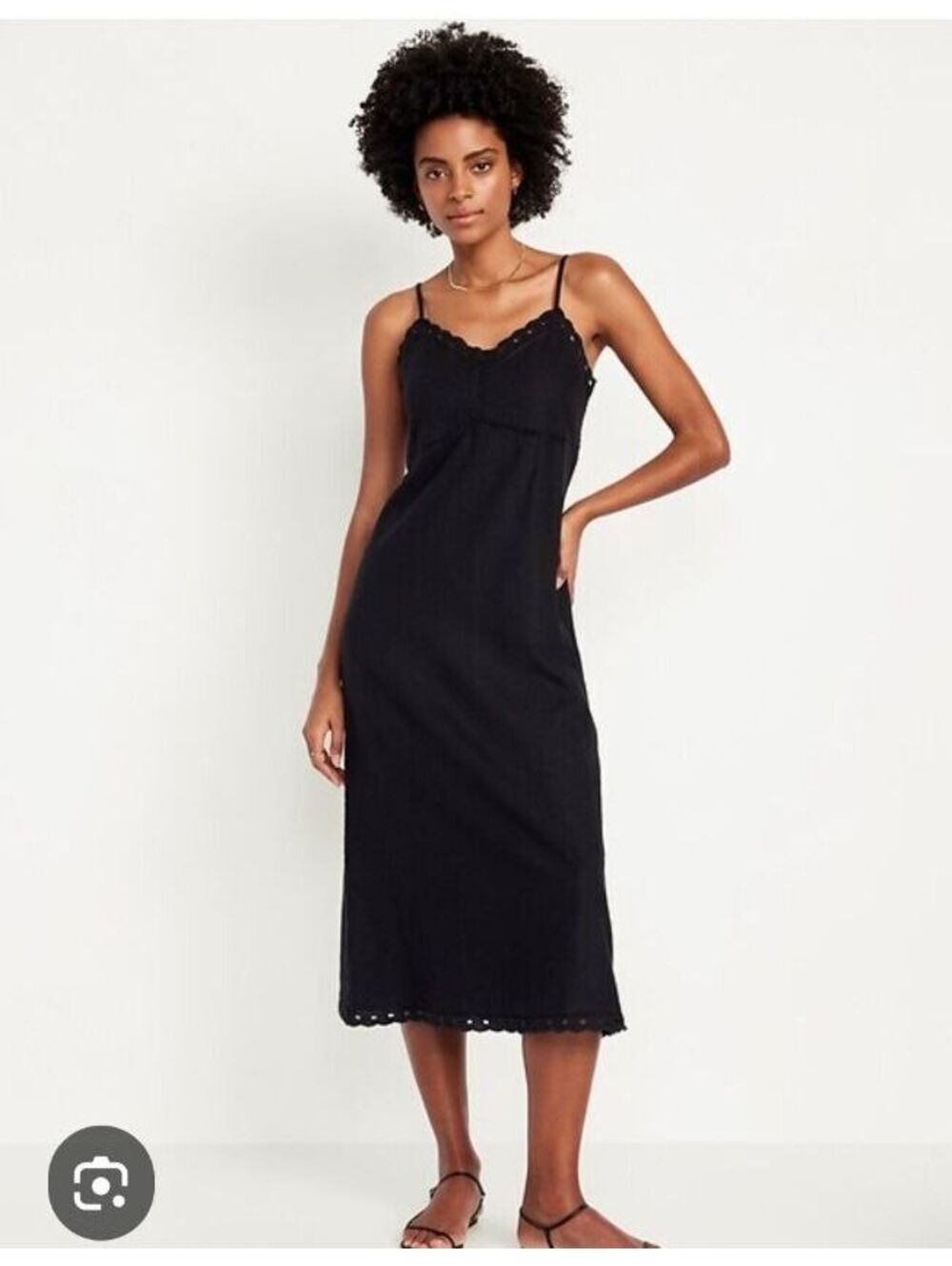 Old Navy Linen-Blend Cami Midi Dress black NWOT XL
